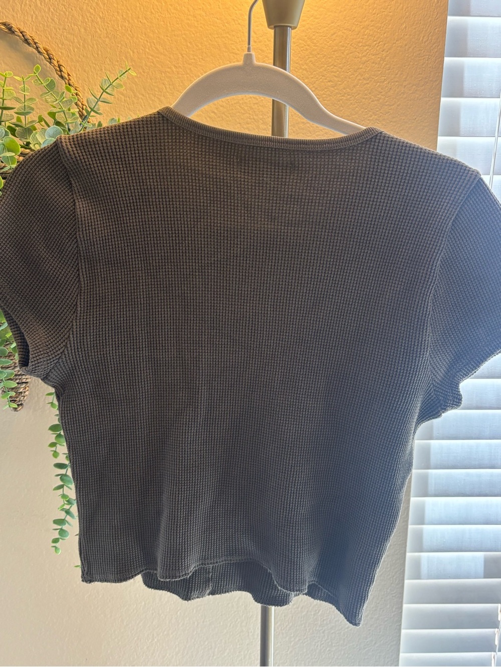 Madewell Short Sleeve Waffle Knit Top in Charcoal Gray - Picture 3 of 3